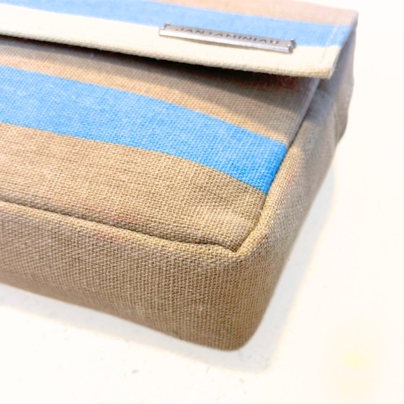 KLM JANTAMINIAU Amenity Travel Kit Taupe Cream Blue Striped - Picture 3 of 6